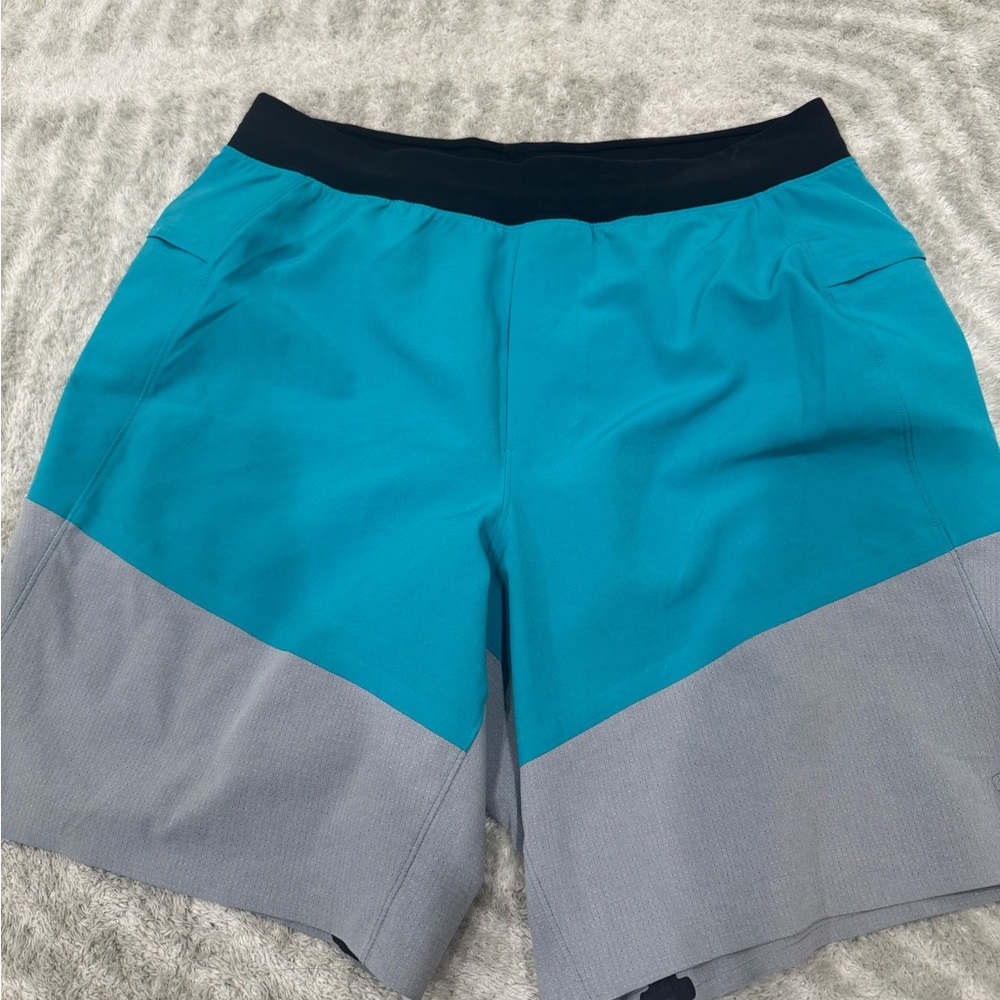 Teal and Gray Men's Shorts